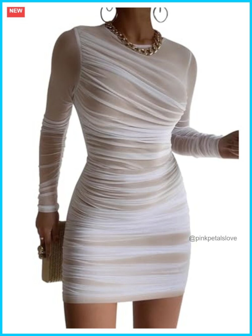 Women Long Sleeve Ruched Bodycon Mini Club Party Dress
